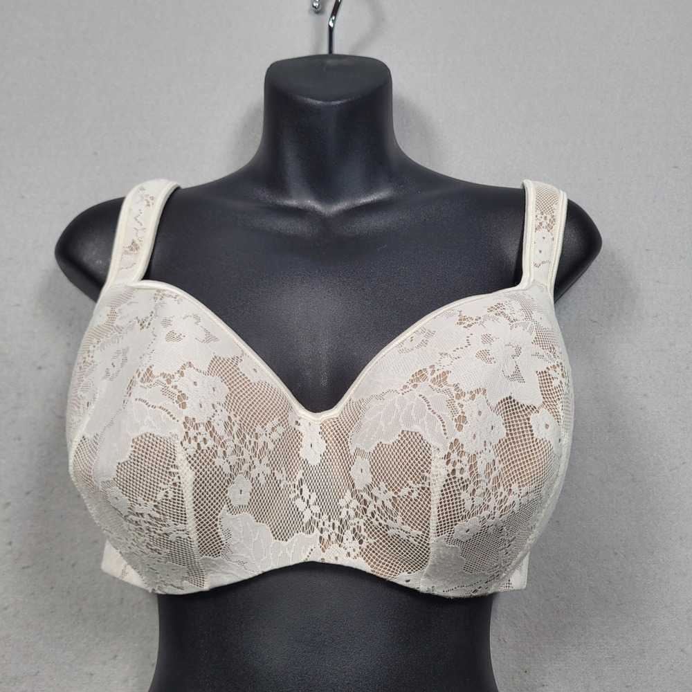 Cacique 42D White Floral Lace Full Coverage Underwire Bra 118641